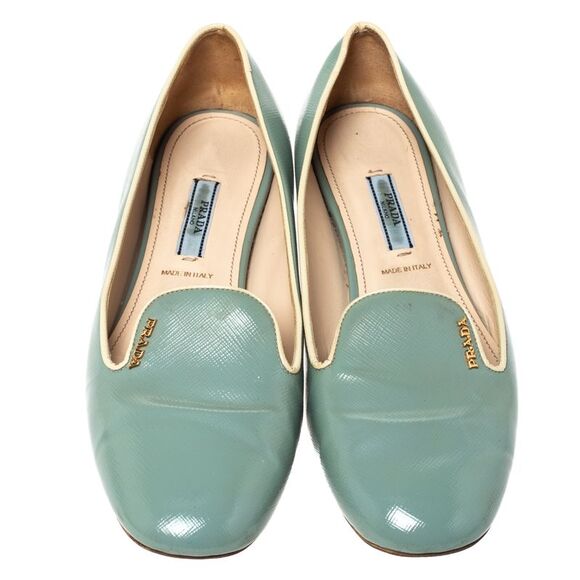 Prada Blue Patent Saffiano Leather Smoking Slippers Size 38.5 - Picture 3 of 4